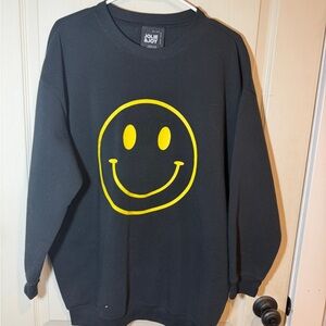 Jolie & Joy Black Crewneck Sweater with Yellow Smiley Face